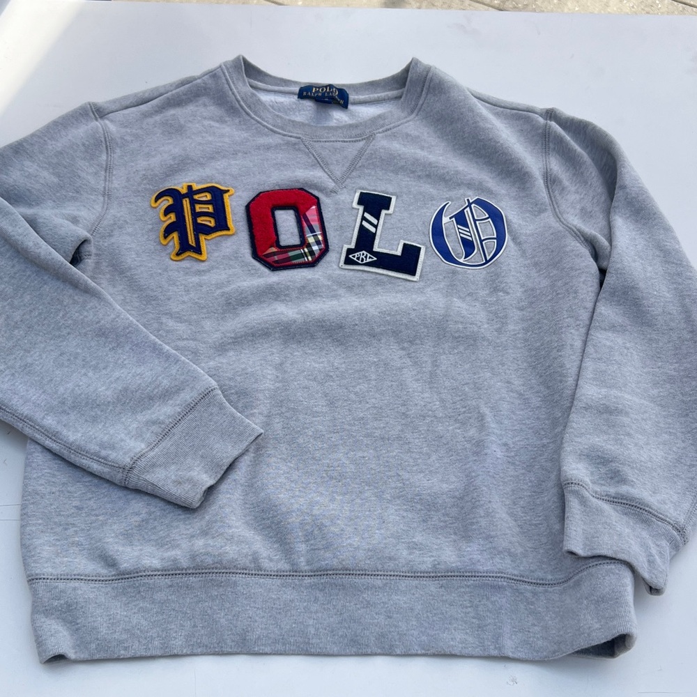 Polo by Ralph Lauren Gray Crewneck Sweater with Multicolor Logo
